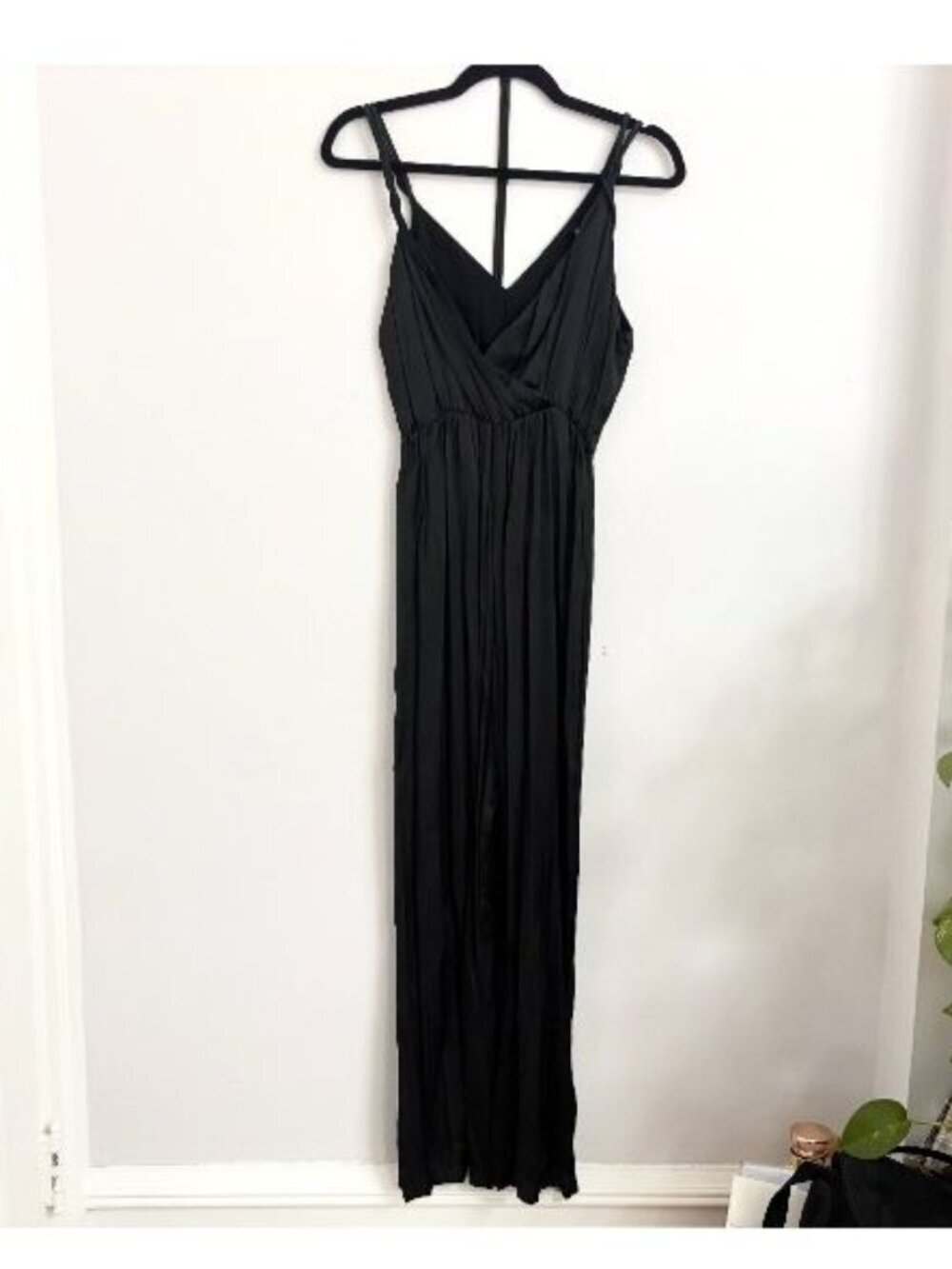 NWT Zara Black Satin Effect Floor Length Black Sleeveless Jumpsuit - Sz XS
